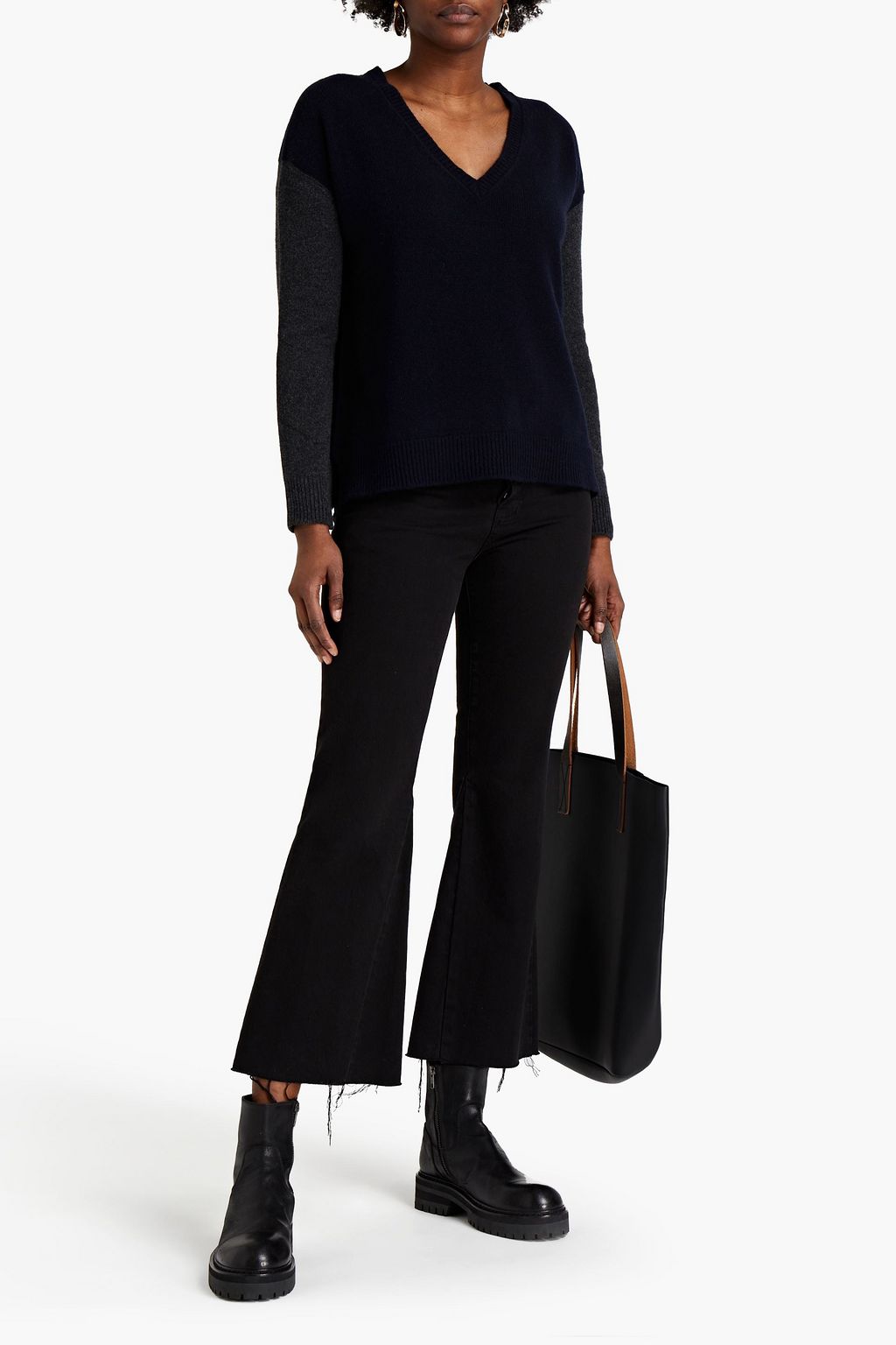 MAJESTIC FILATURES Two-tone merino wool and cashmere-blend sweater