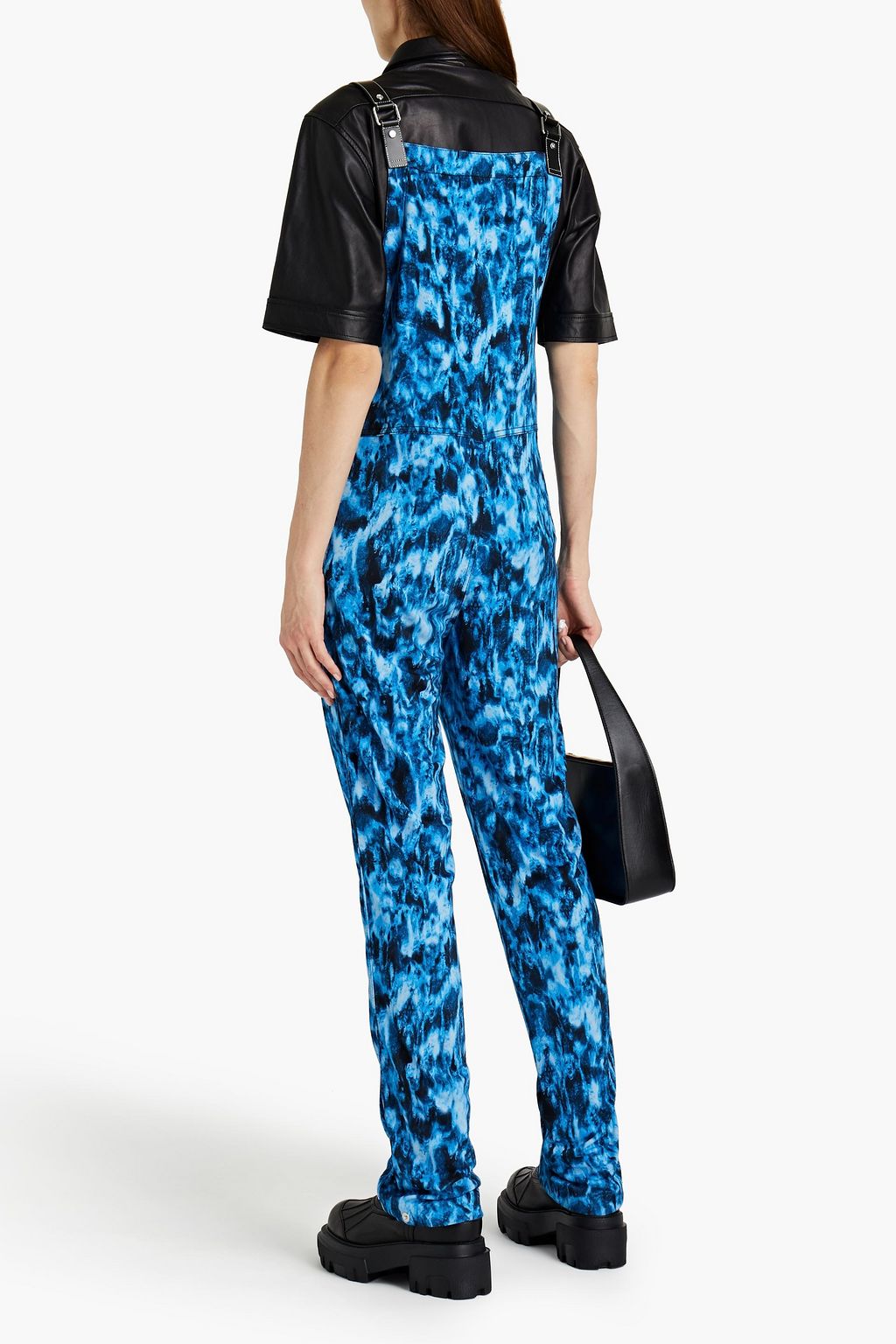 BURBERRY Leather-trimmed printed jersey jumpsuit