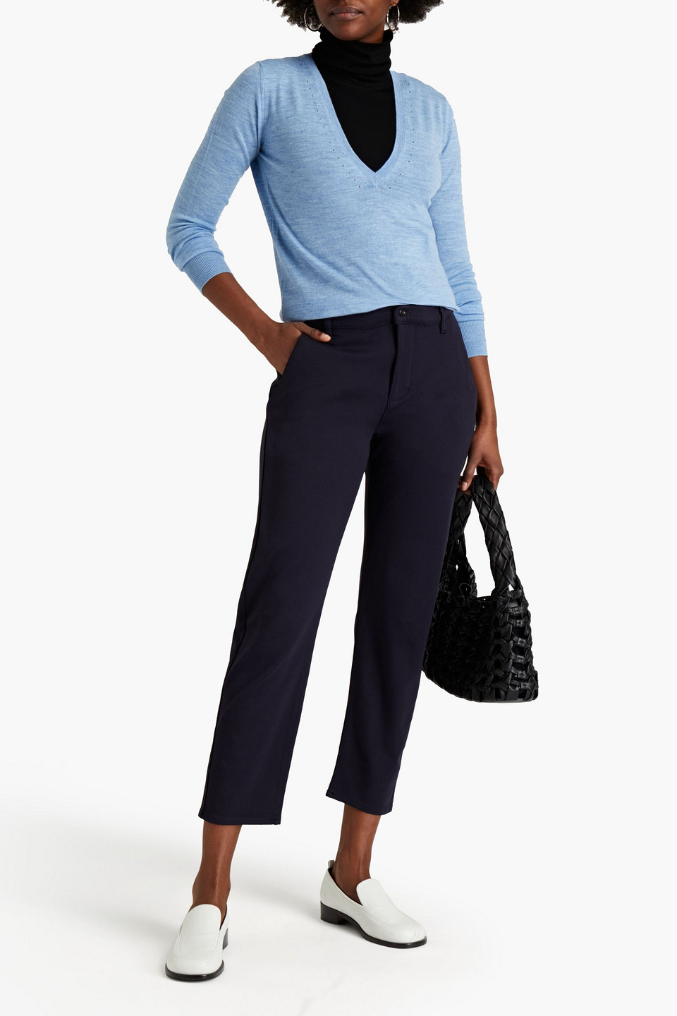 7 For All Mankind Cropped Jersey Tapered Trousers In Blue