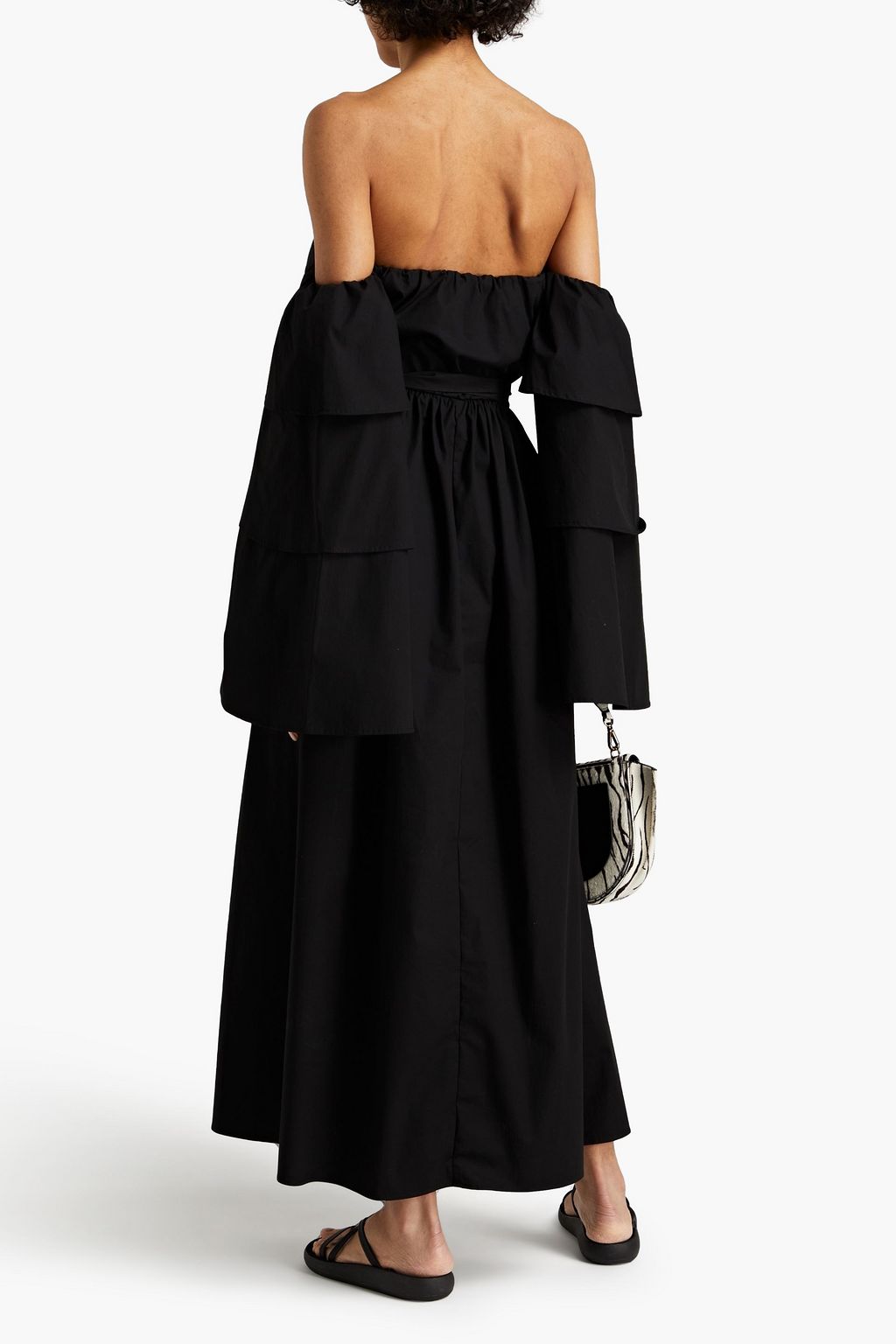 REDVALENTINO Off-the-shoulder gathered stretch-cotton poplin midi dress
