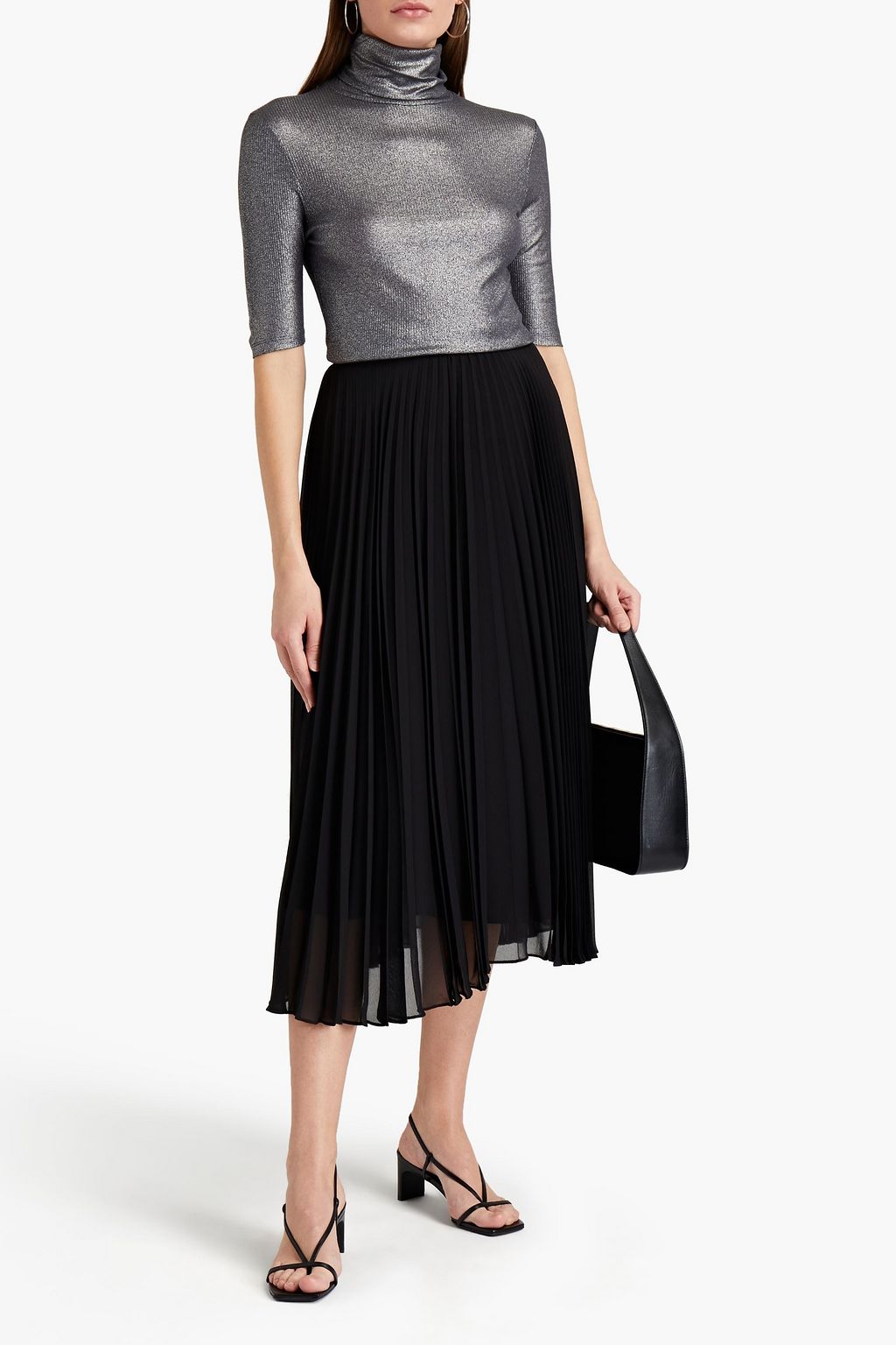 MAJESTIC FILATURES Metallic ribbed stretch-jersey turtleneck top