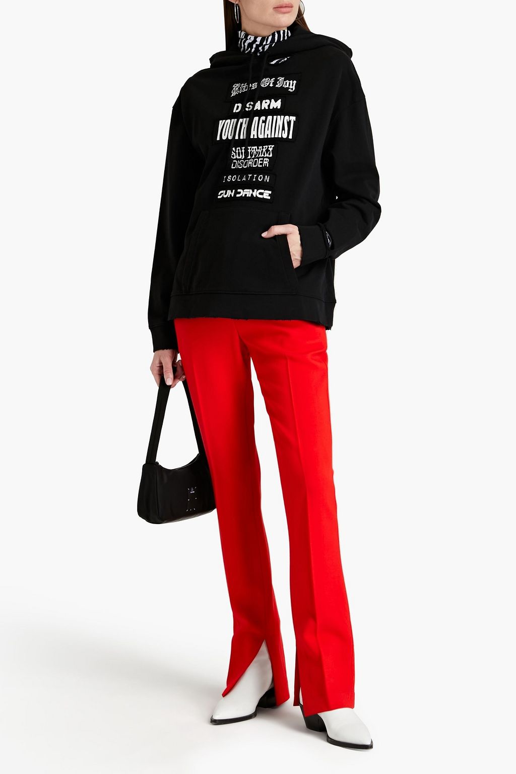 RAF SIMONS Distressed printed French cotton-terry hoodie