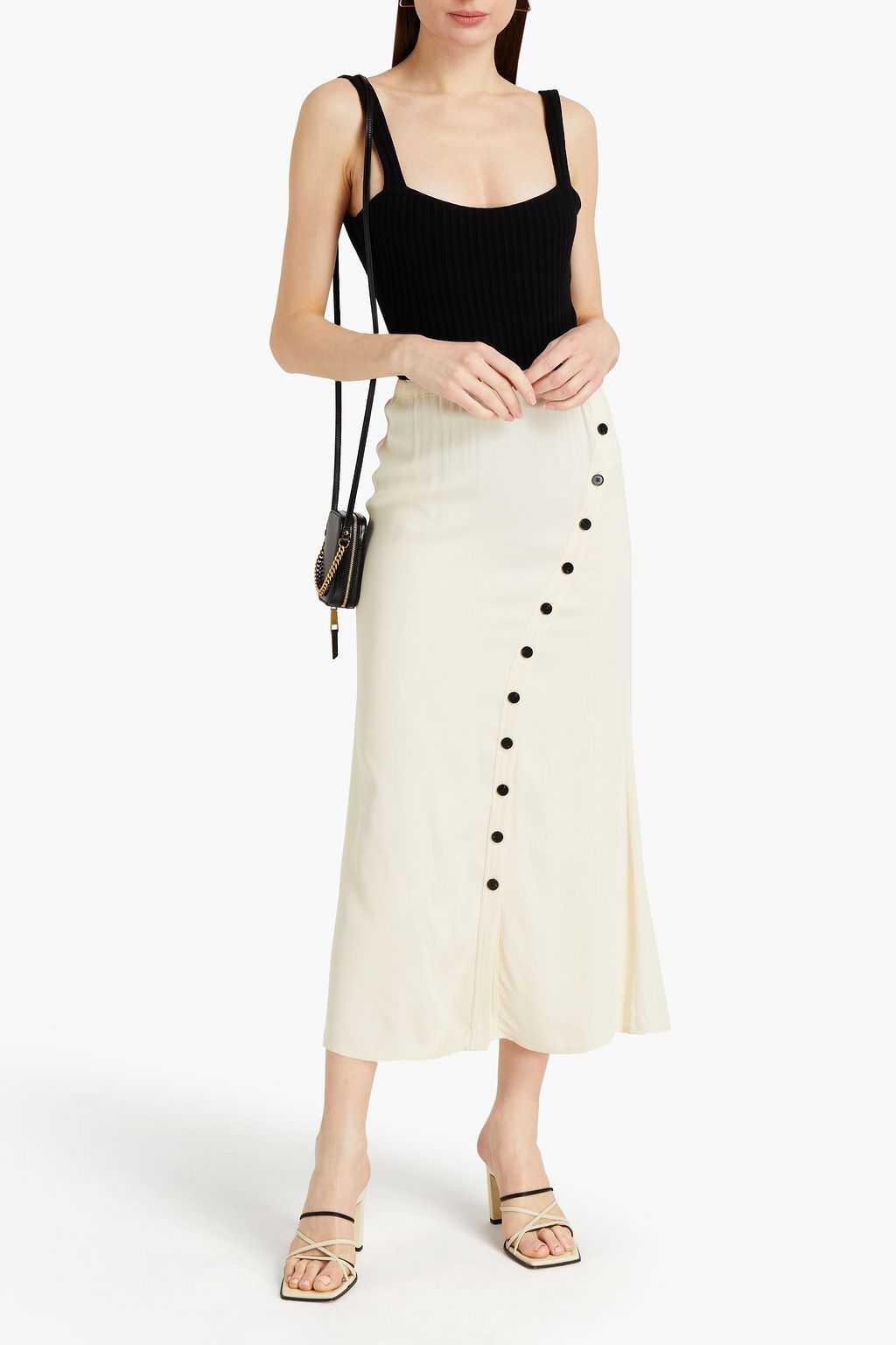 SELF-PORTRAIT Button-embellished stretch-twill midi skirt