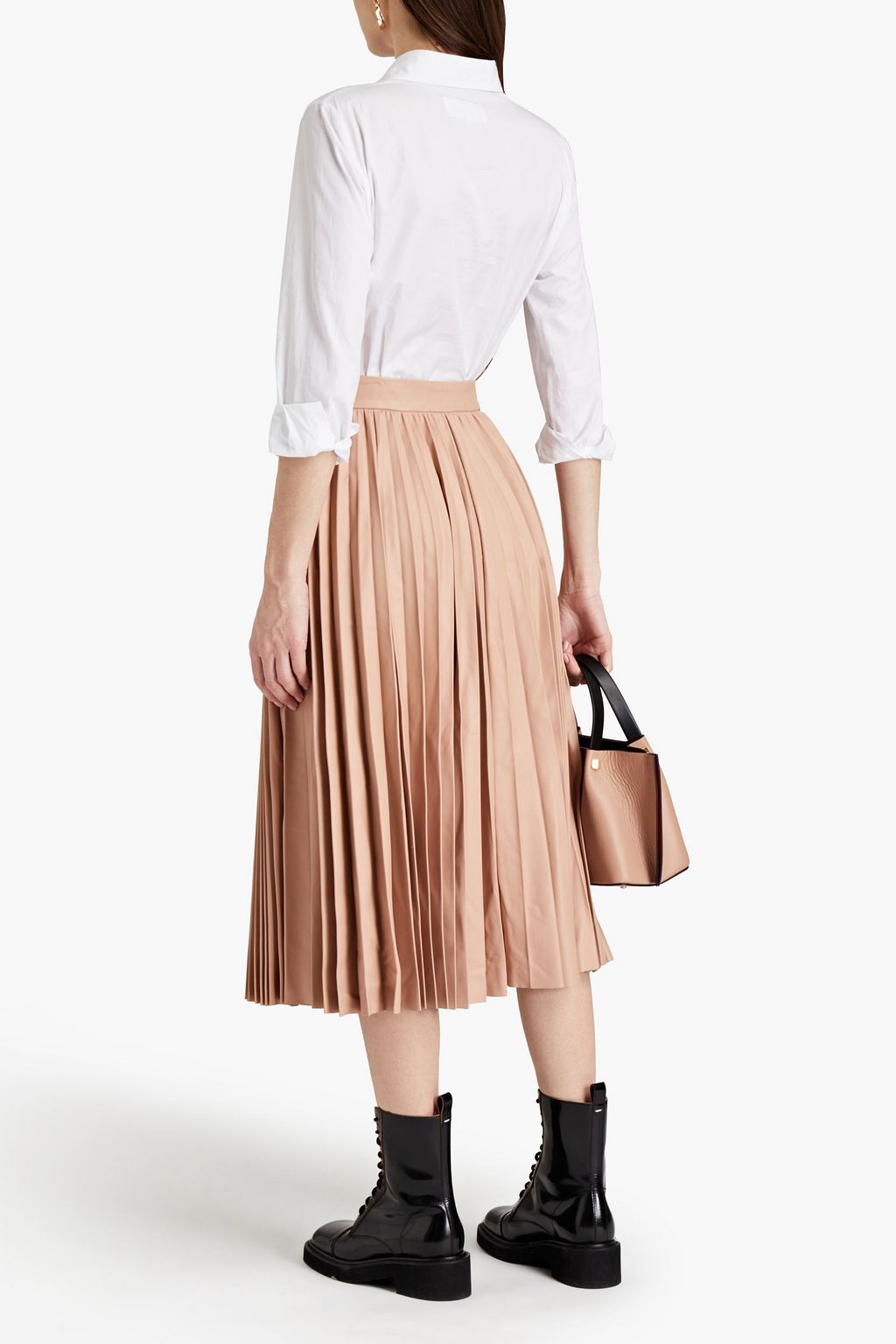 REDVALENTINO Pleated leather midi skirt