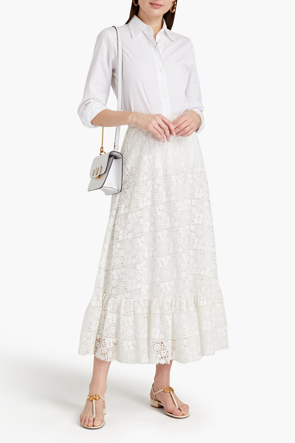 Red Valentino Guipure Lace Midi Skirt In White