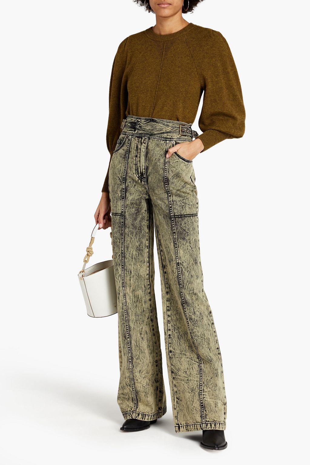 ULLA JOHNSON Albie belted acid-wash high-rise wide-leg
