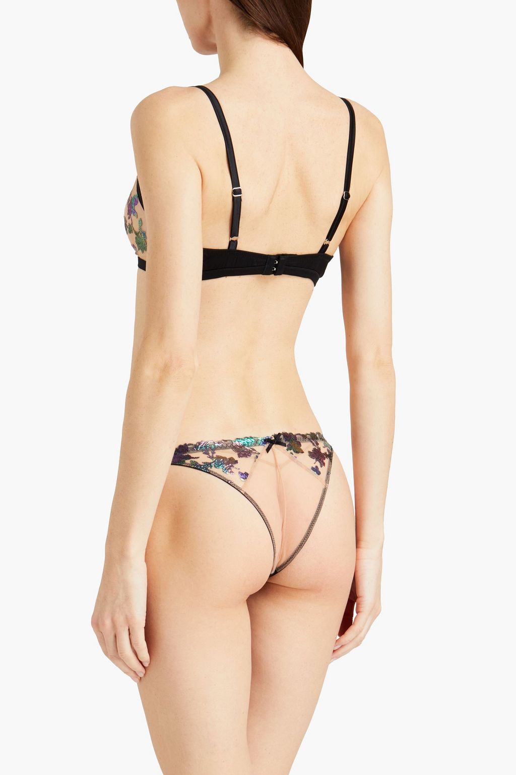 FLEUR DU MAL Satin-trimmed embroidered tulle mid-rise briefs
