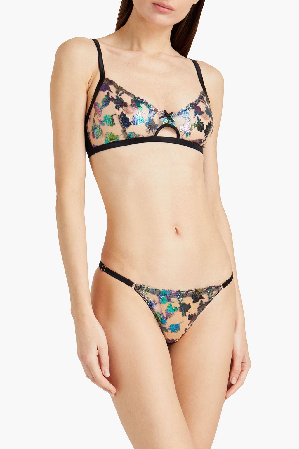 FLEUR DU MAL Satin-trimmed embroidered tulle mid-rise briefs