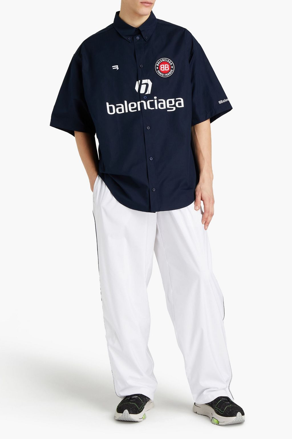BALENCIAGA Oversized appliquéd printed cotton-poplin shirt