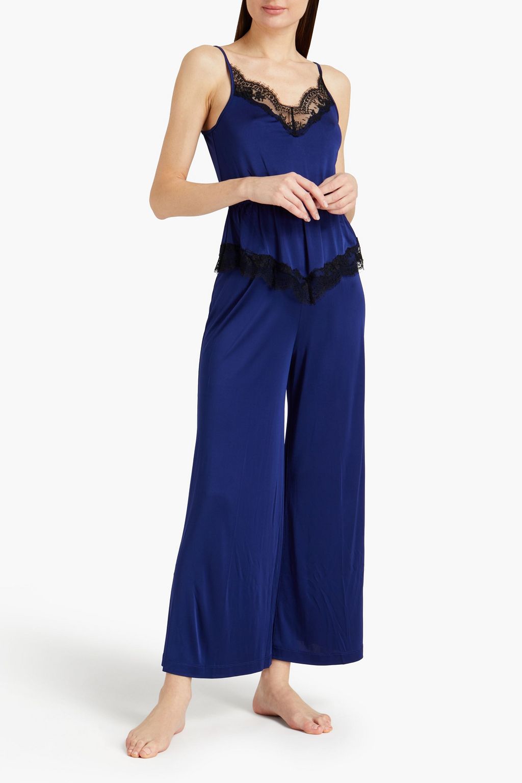 FLEUR DU MAL Lace-paneled satin-jersey camisole