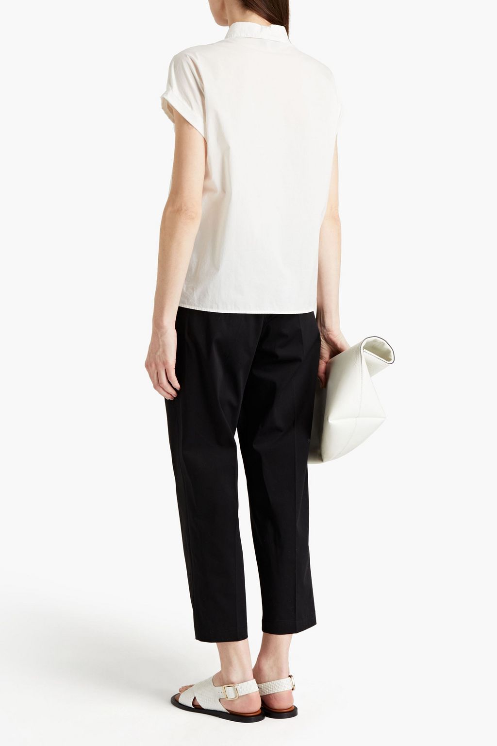 WOOLRICH Cropped pleated stretch-cotton tapered pants