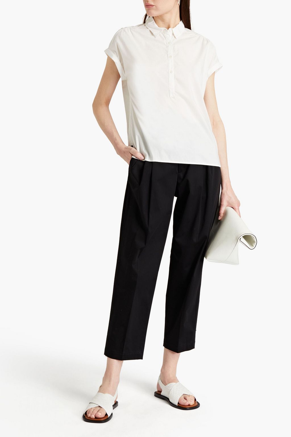 WOOLRICH Cropped pleated stretch-cotton tapered pants