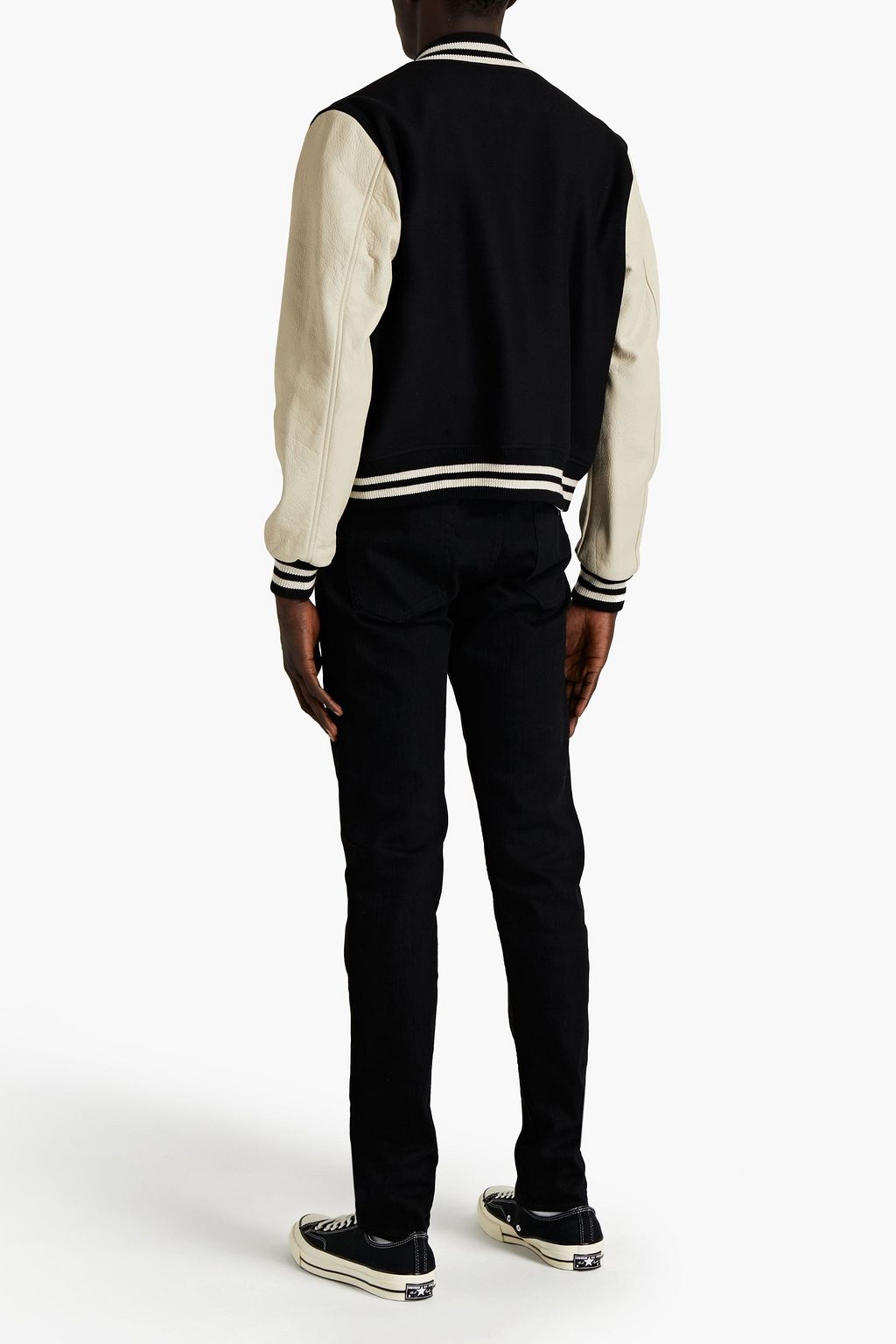AMIRI Leather-paneled appliquéd twill bomber jacket