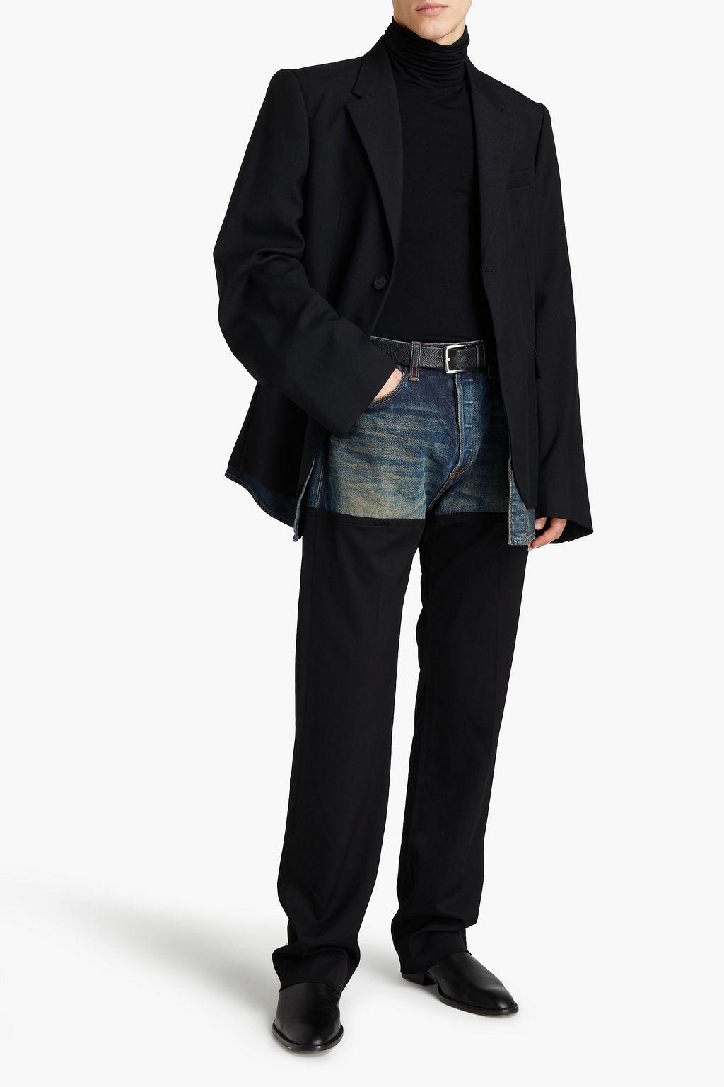 BALENCIAGA Tapered twill-paneled faded denim jeans