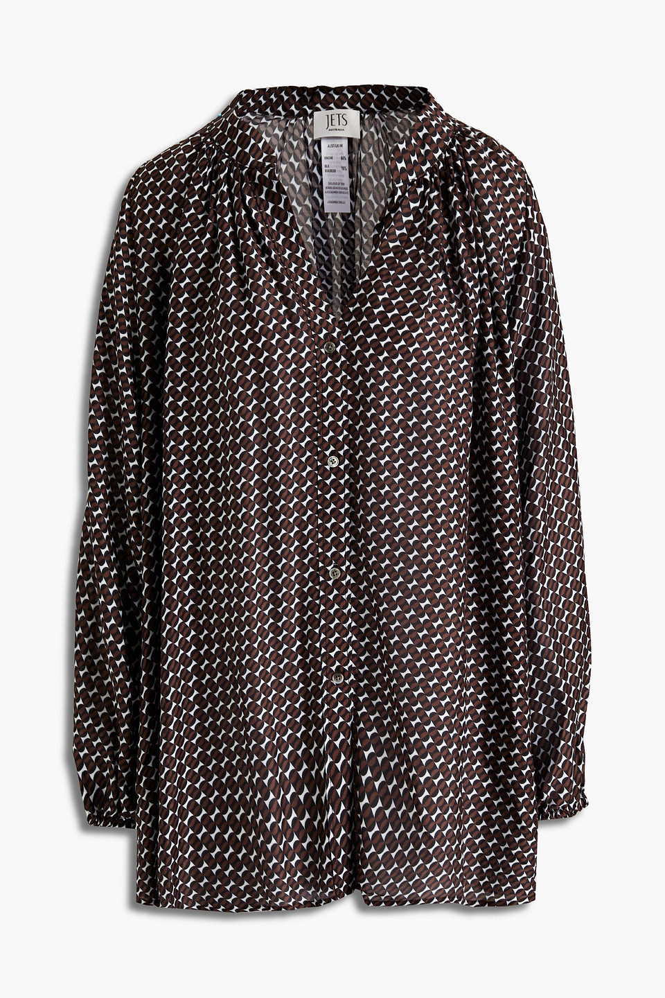 Jets Australia By Jessika Allen Woman Gathered Printed Voile Shirt Chocolate Size S
