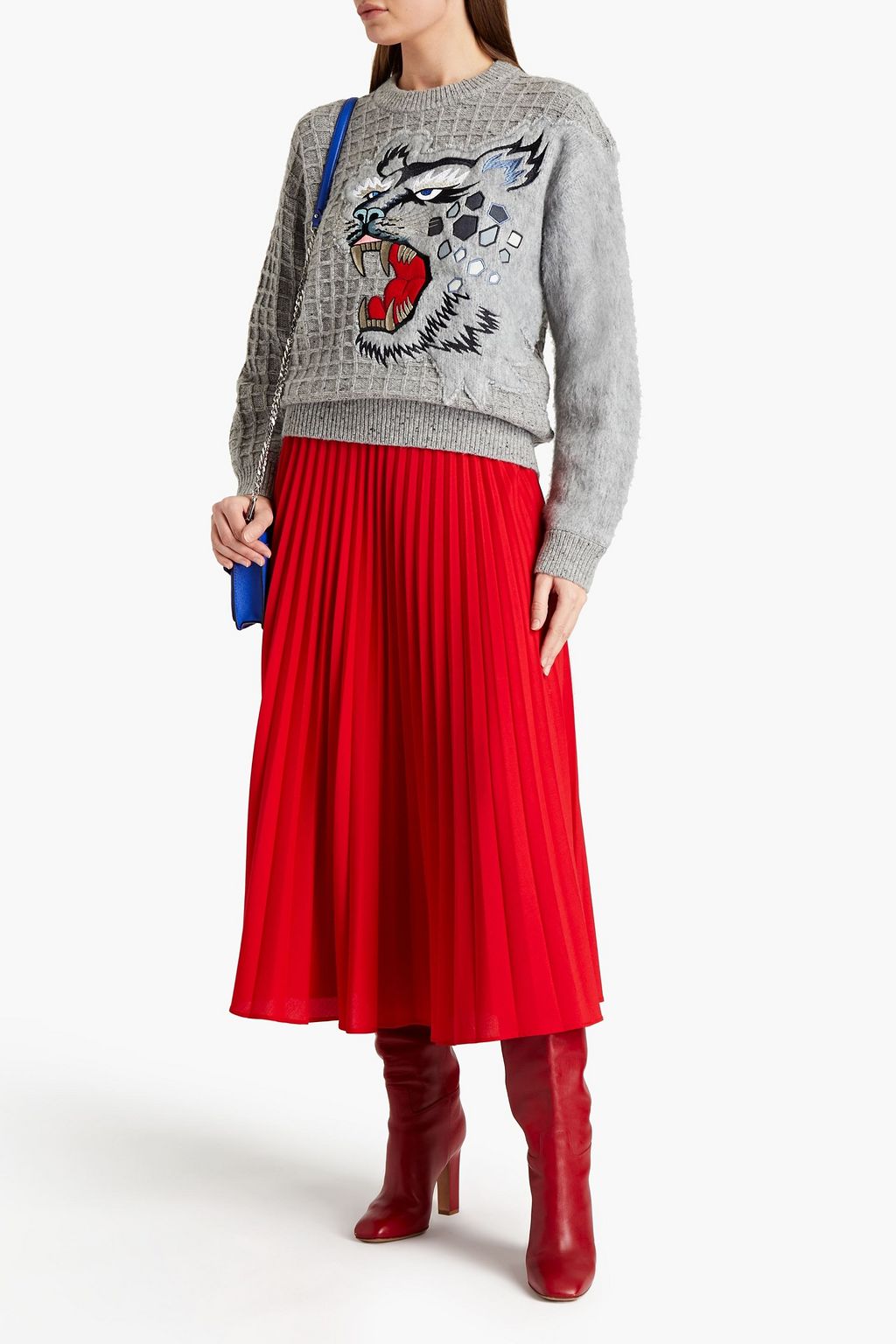 KENZO X KANSAI YAMAMOTO Paneled embroidered brushed wool-blend sweater