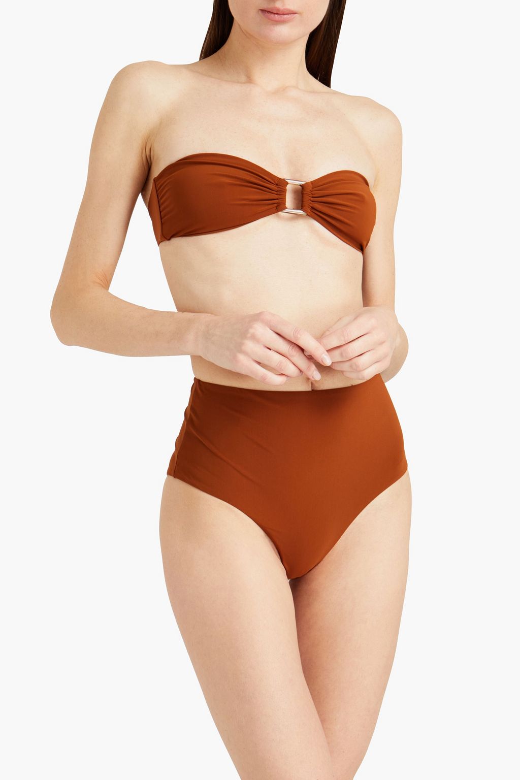 ANEMOS Embellished ruched bandeau bikini top