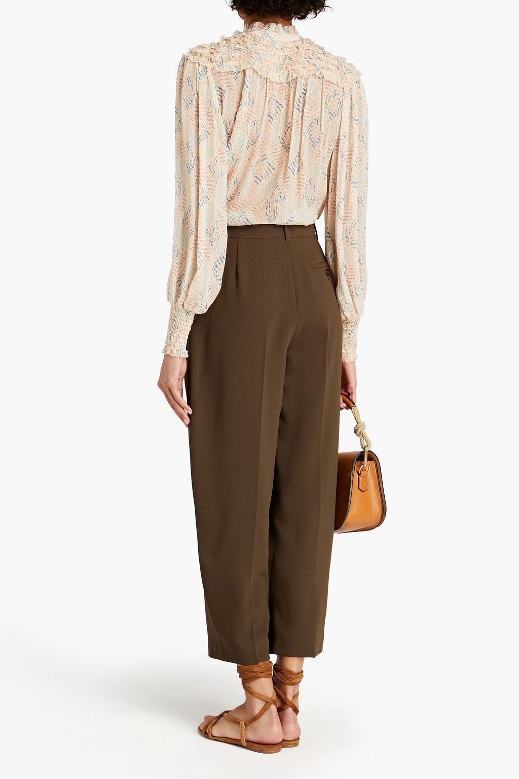 ULLA JOHNSON Eloise pussy-bow ruffled printed silk-crepon blouse