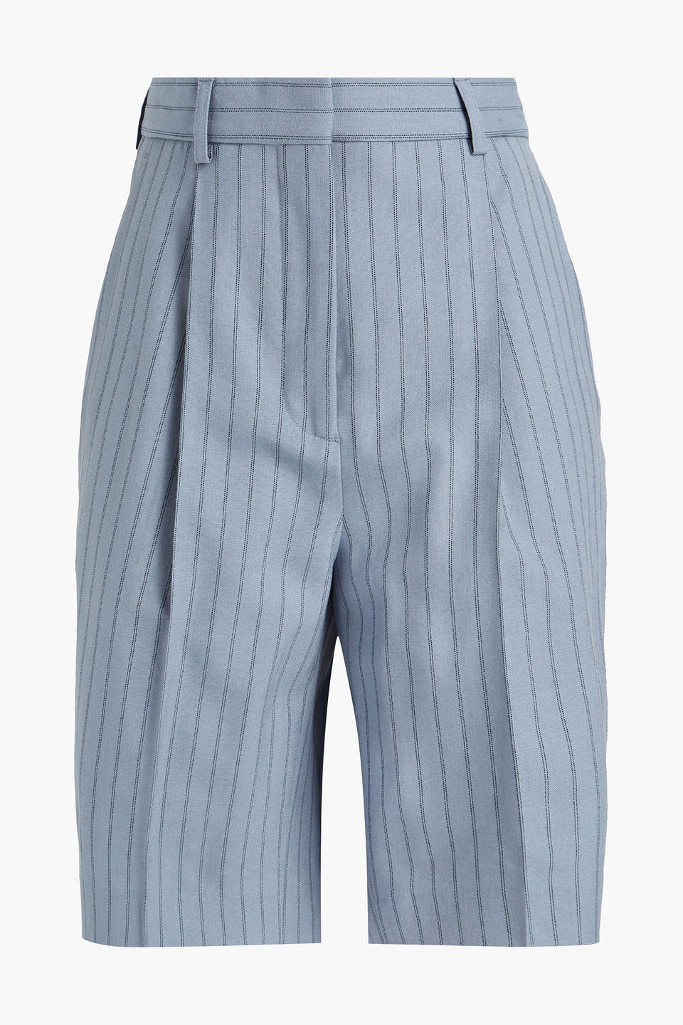 acne studios - pleated pinstriped wool shorts - blue - de 32