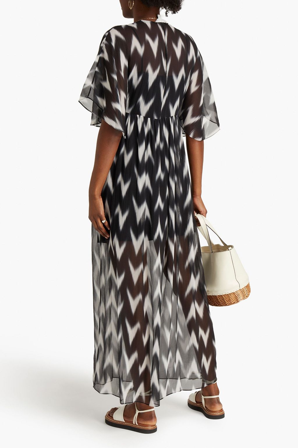 RACHEL ZOE Tasseled gathered printed silk-crepon kaftan
