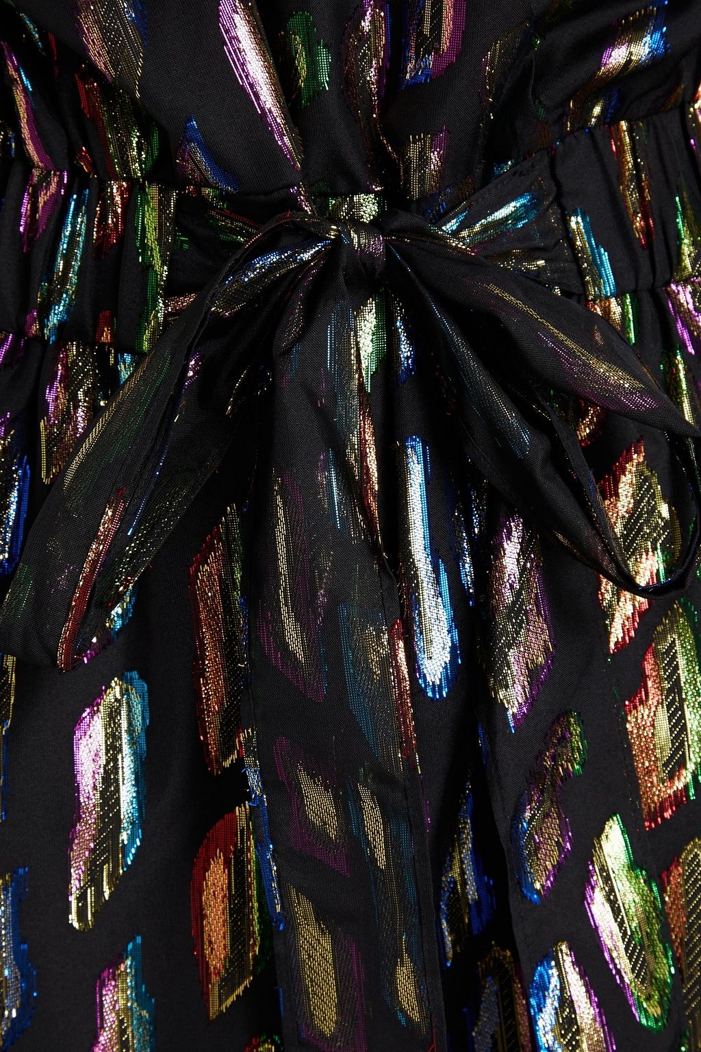 RACHEL ZOE Wrap-effect bow-detailed metallic fil coupé voile jumpsuit