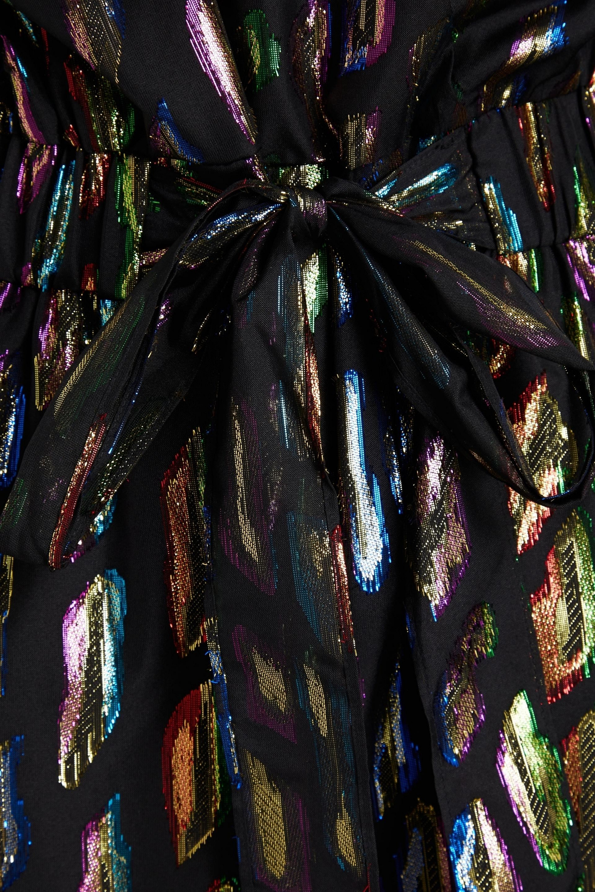 RACHEL ZOE Wrap-effect bow-detailed metallic fil coupé voile jumpsuit