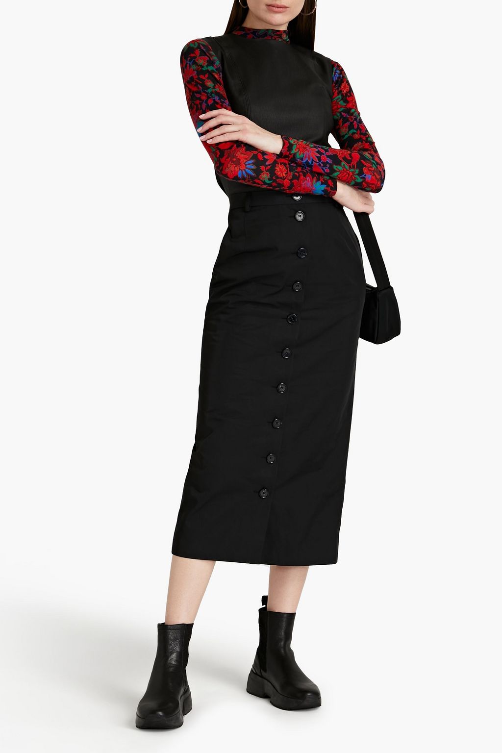RAF SIMONS Bow-embellished taffeta midi pencil skirt