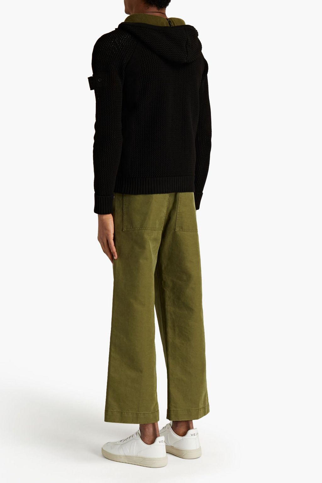 STONE ISLAND Appliquéd knitted hooded cardigan