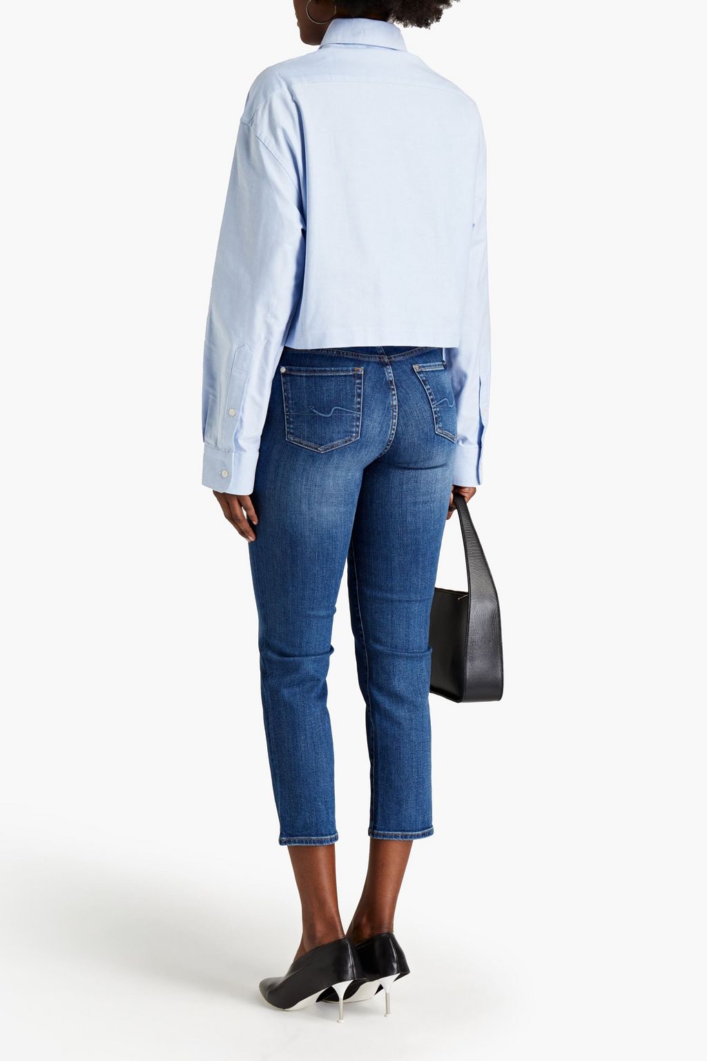 7 FOR ALL MANKIND Cropped faded high-rise straight-leg jeans