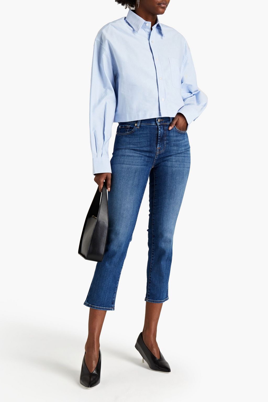 7 FOR ALL MANKIND Cropped faded high-rise straight-leg jeans