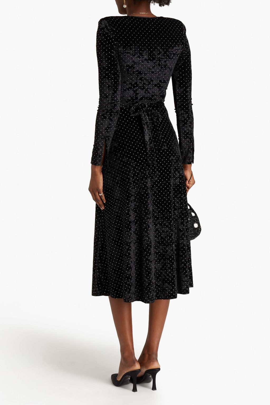 ROTATE BIRGER CHRISTENSEN Lily tie-back studded ruched velvet midi dress