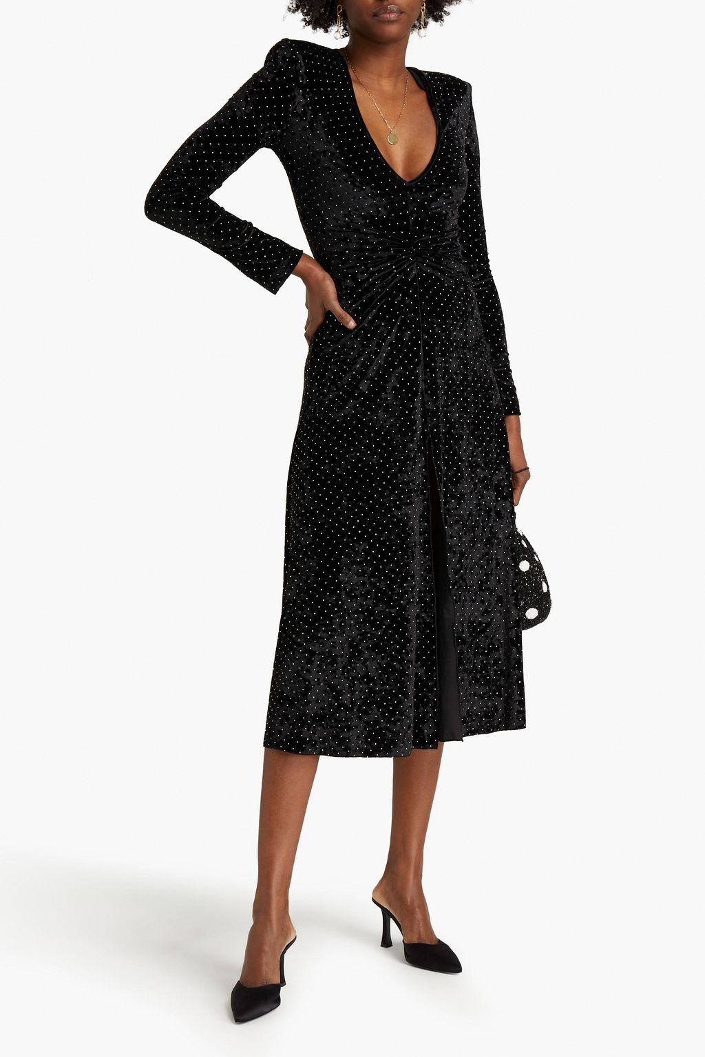 ROTATE BIRGER CHRISTENSEN Lily tie-back studded ruched velvet midi dress