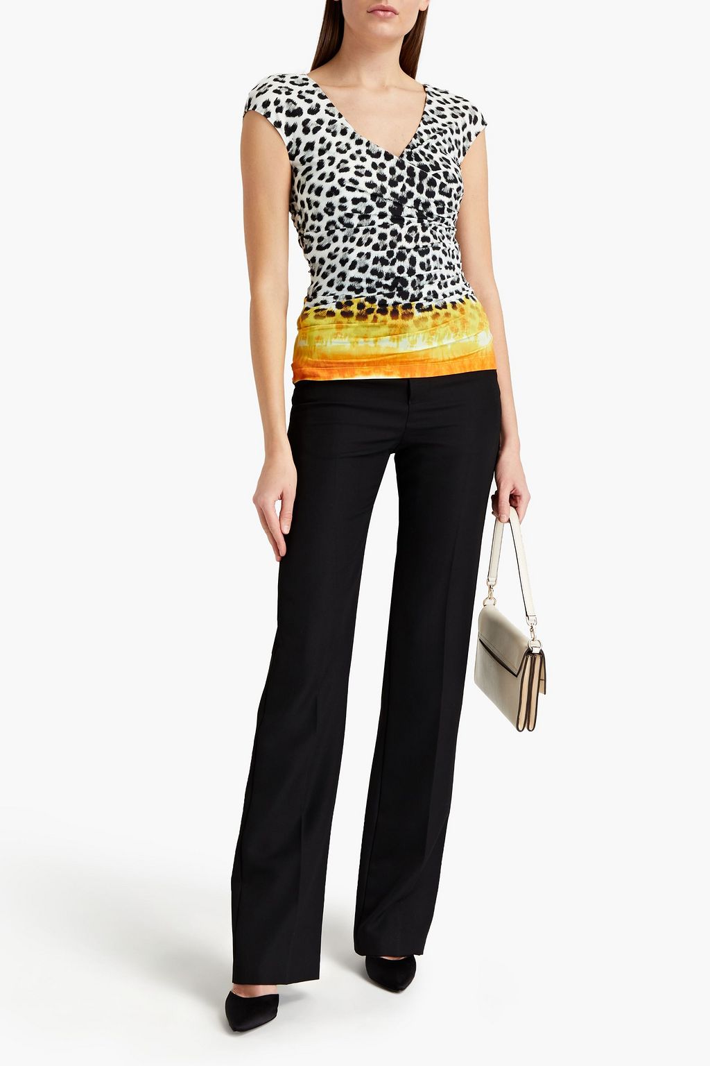 ROBERTO CAVALLI Gathered printed stretch-jersey top