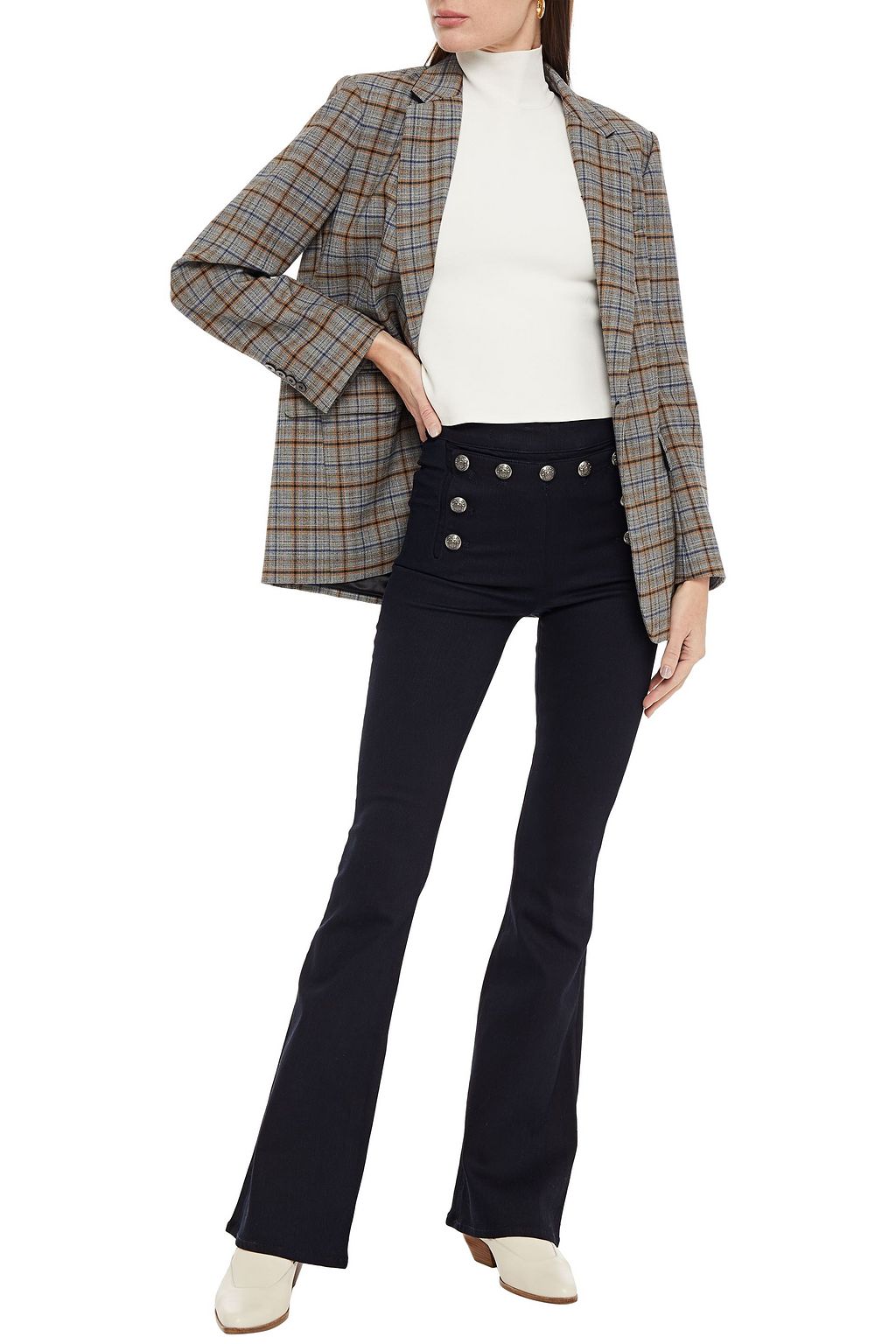 VERONICA BEARD Button-embellished high-rise flared jeans