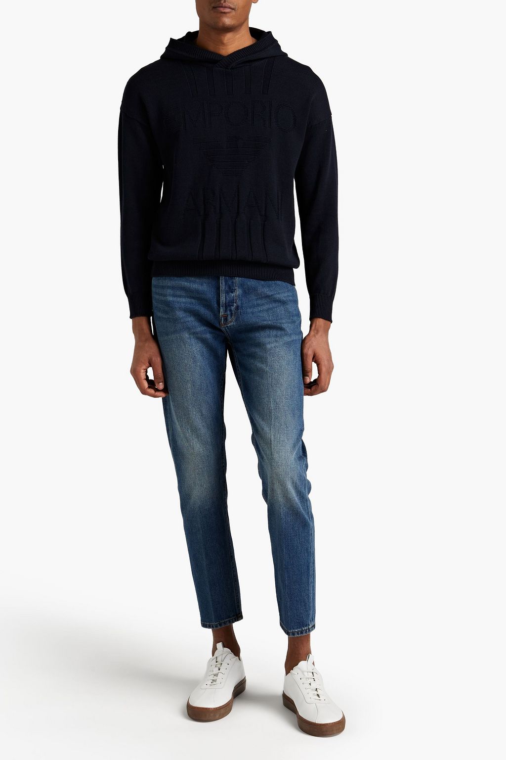 EMPORIO ARMANI Jacquard-knit cotton hoodie