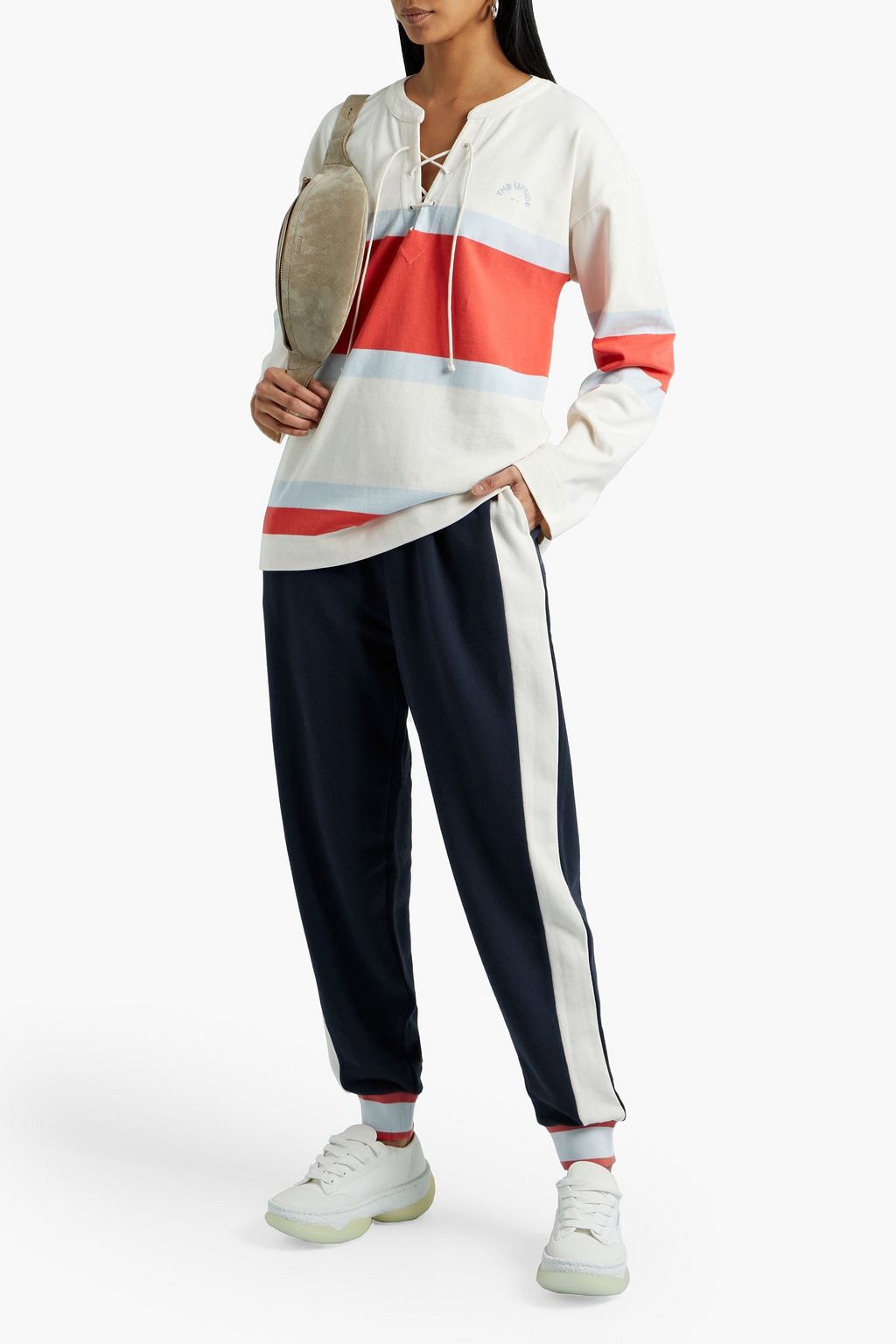THE UPSIDE Striped French cotton-terry track pants