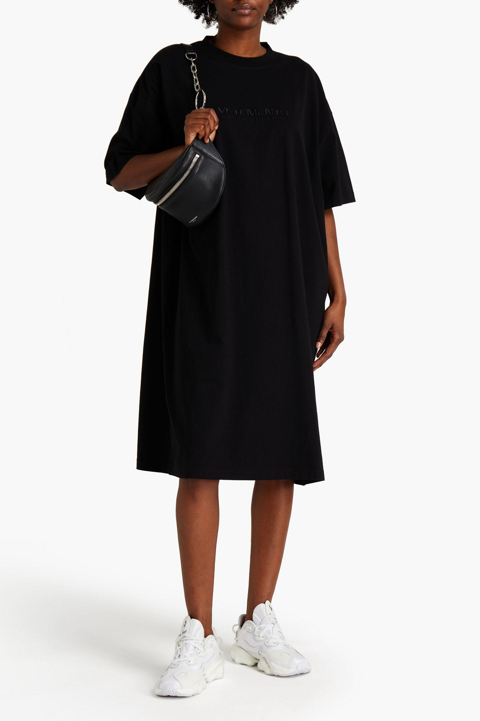 Vetements Oversized Embroidered Cotton-jersey Midi Dress In Black