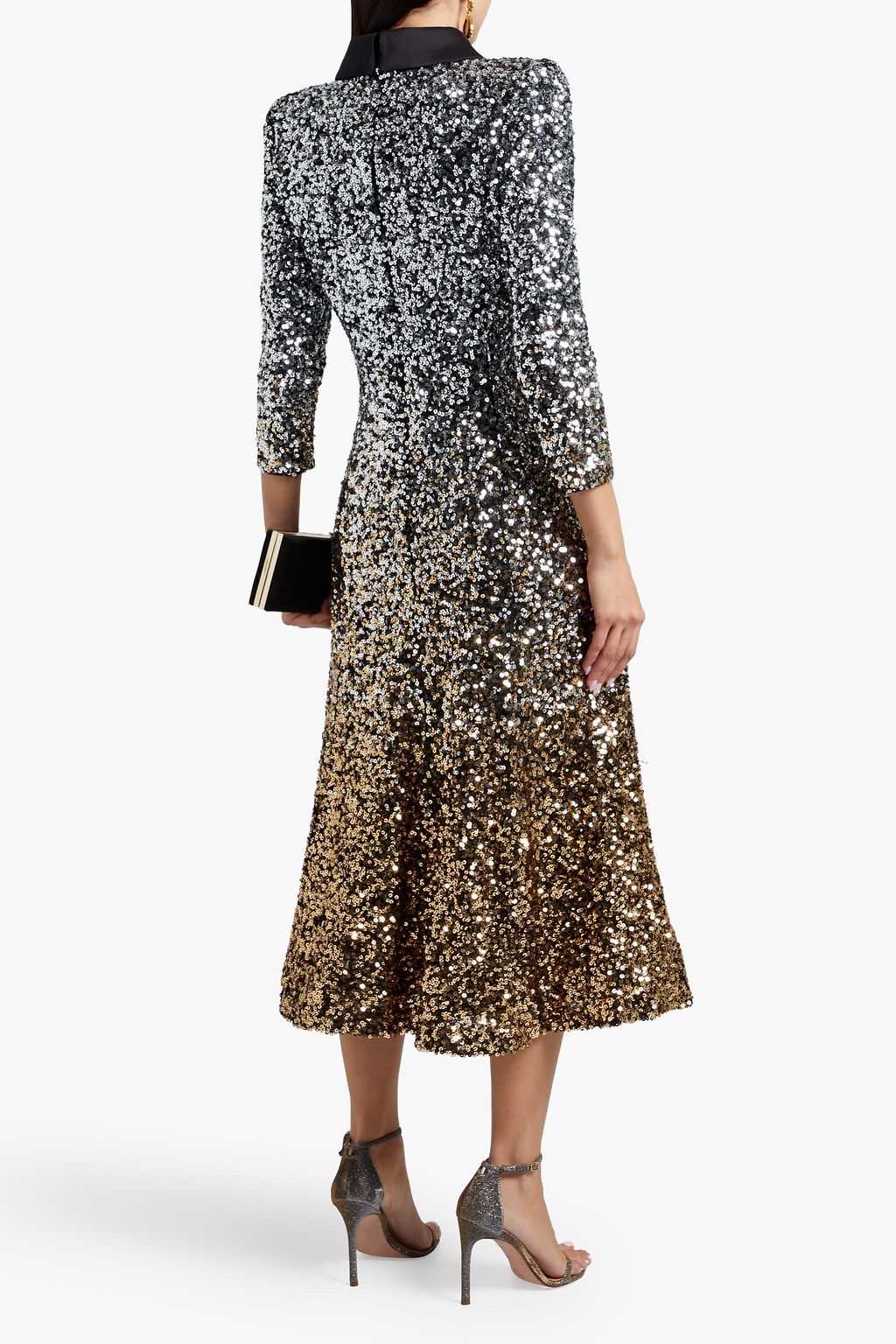 BADGLEY MISCHKA Bow-embellished sequined tulle midi dress