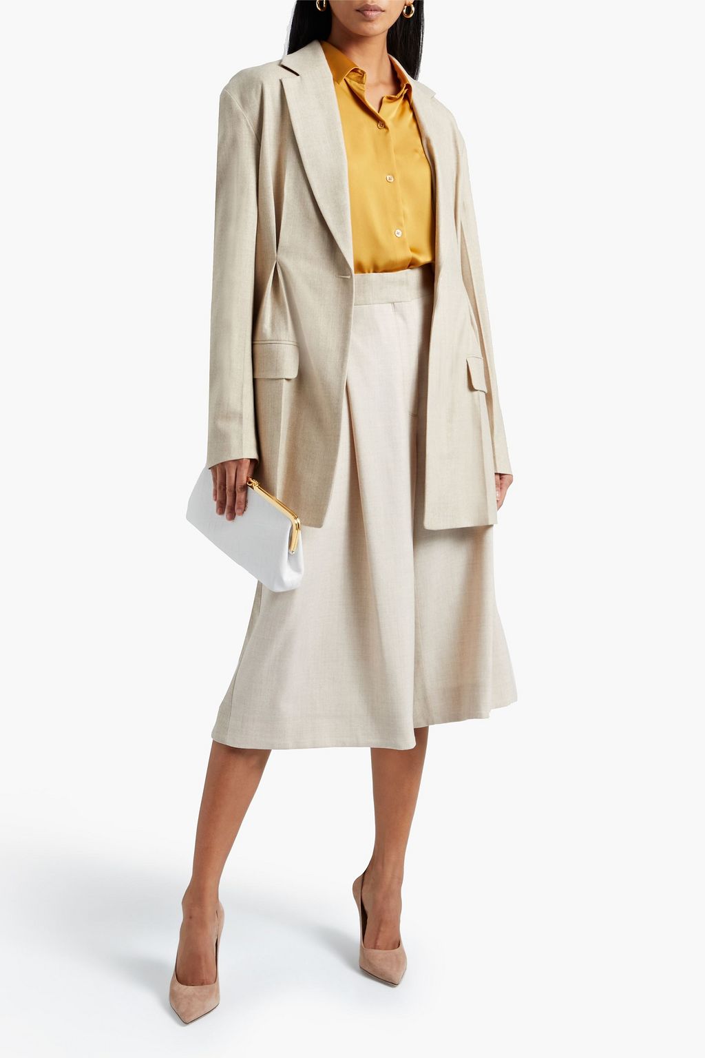 ROKSANDA Pleated mélange wool-blend culottes