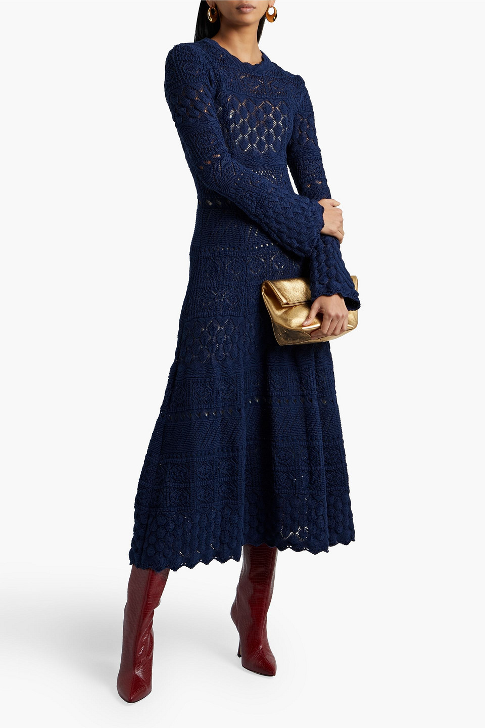 Carolina Herrera Crocheted Cotton Midi Dress In Navy | ModeSens Carolina Herrera Crocheted Cotton Midi Dress In Navy | ModeSens