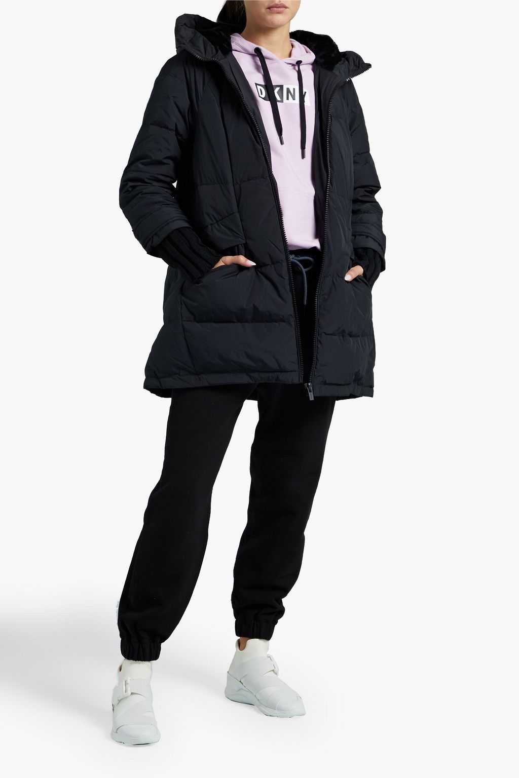 DKNY Quilted shell hooded down parka