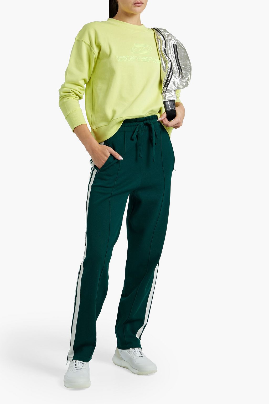 DKNY Embroidered cotton-fleece sweatshirt