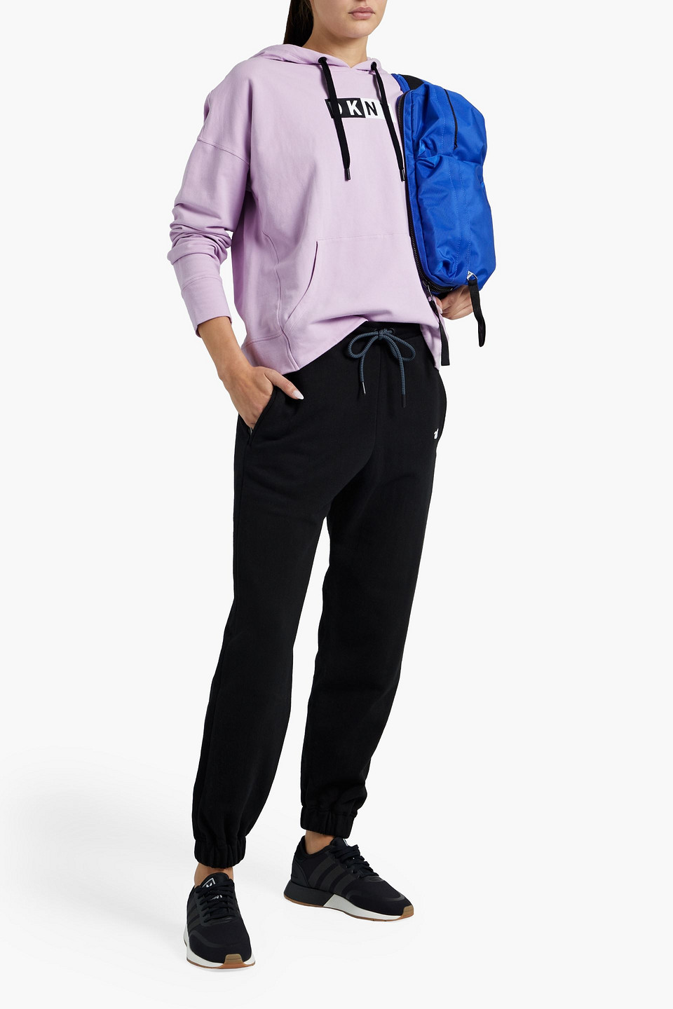 Dkny Printed Cotton-blend Fleece Hoodie In Lilac