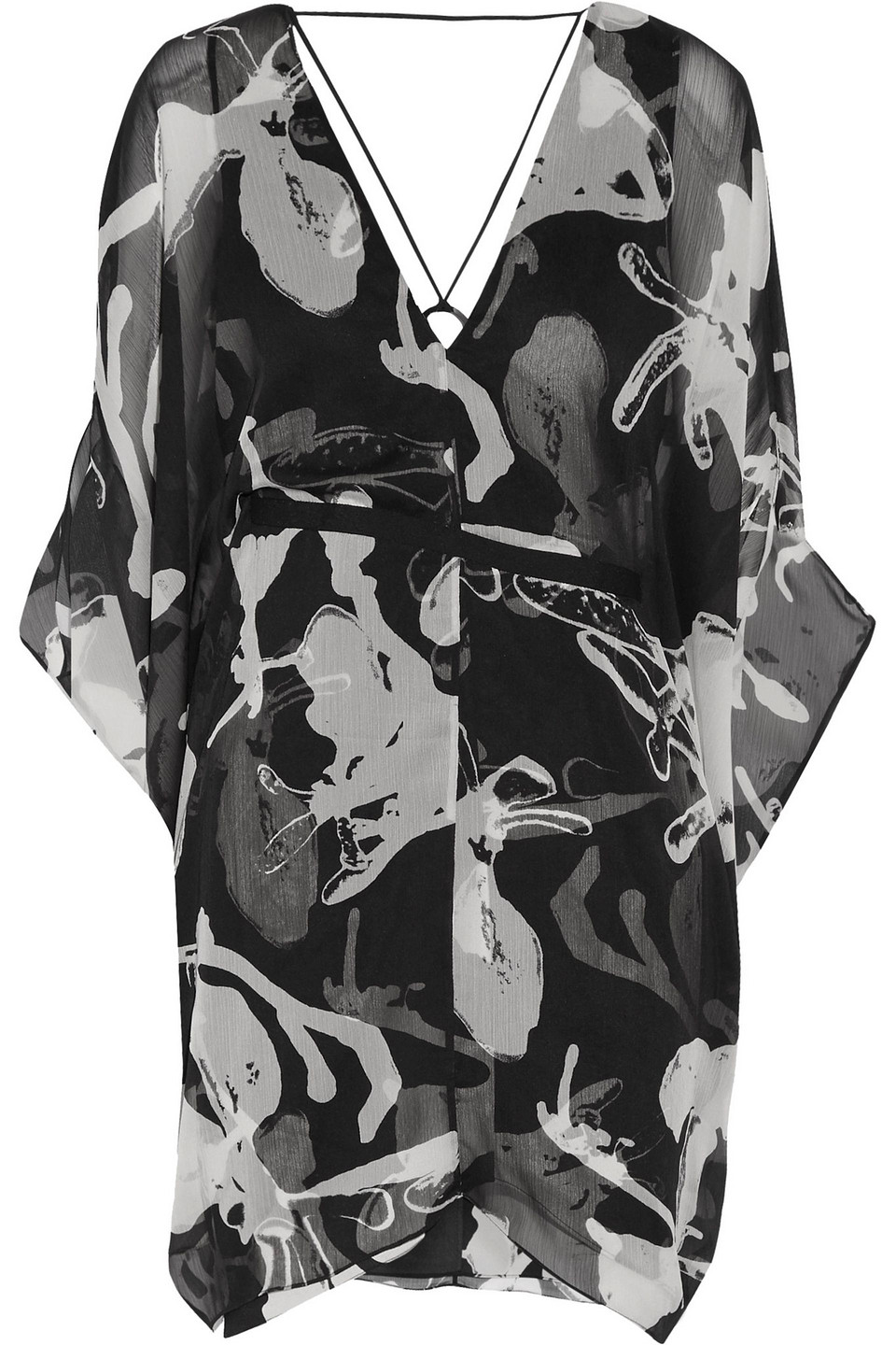 halston - printed chiffon mini dress - black - m