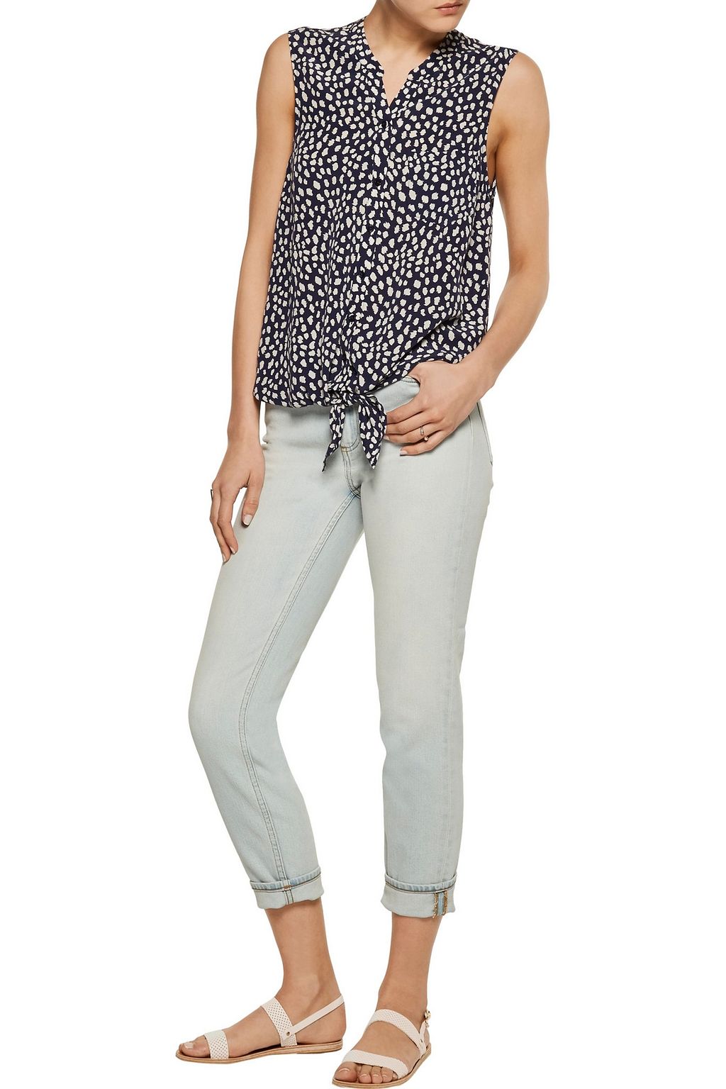 JOIE Edalette tie-front printed silk top