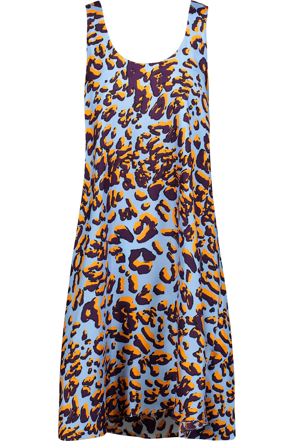 Msgm Tie-back Leopard-print Silk-twill Mini Dress In Blue