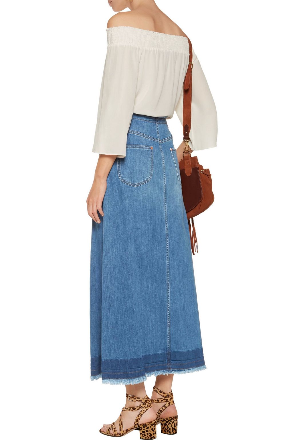 SEE BY CHLOÉ Frayed pleated denim maxi skirt