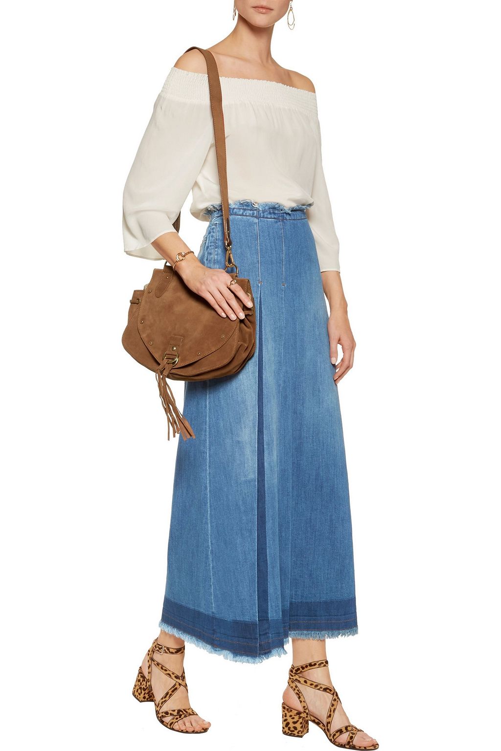 SEE BY CHLOÉ Frayed pleated denim maxi skirt