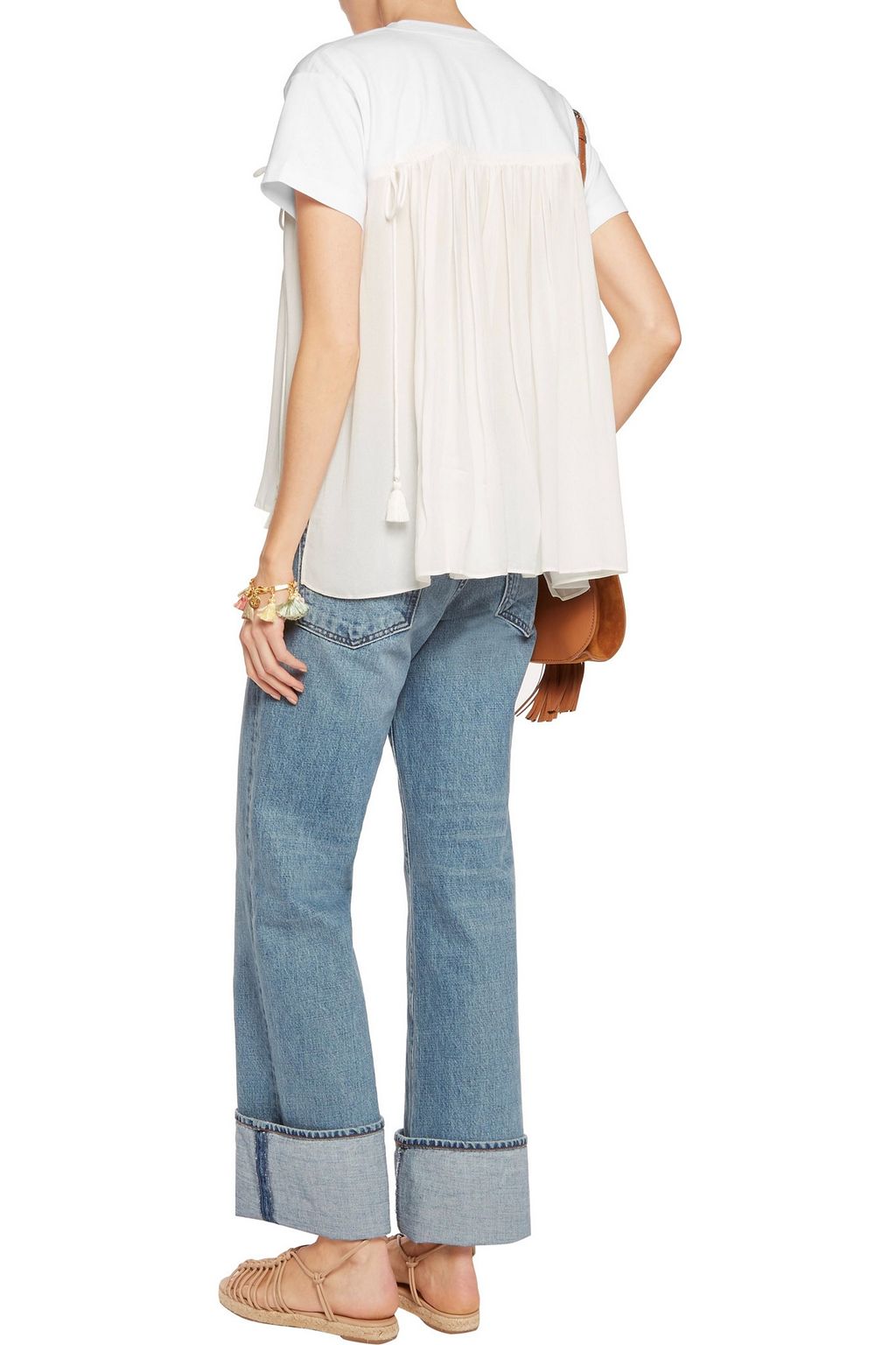 CHLOÉ Cotton jersey and tiered georgette top
