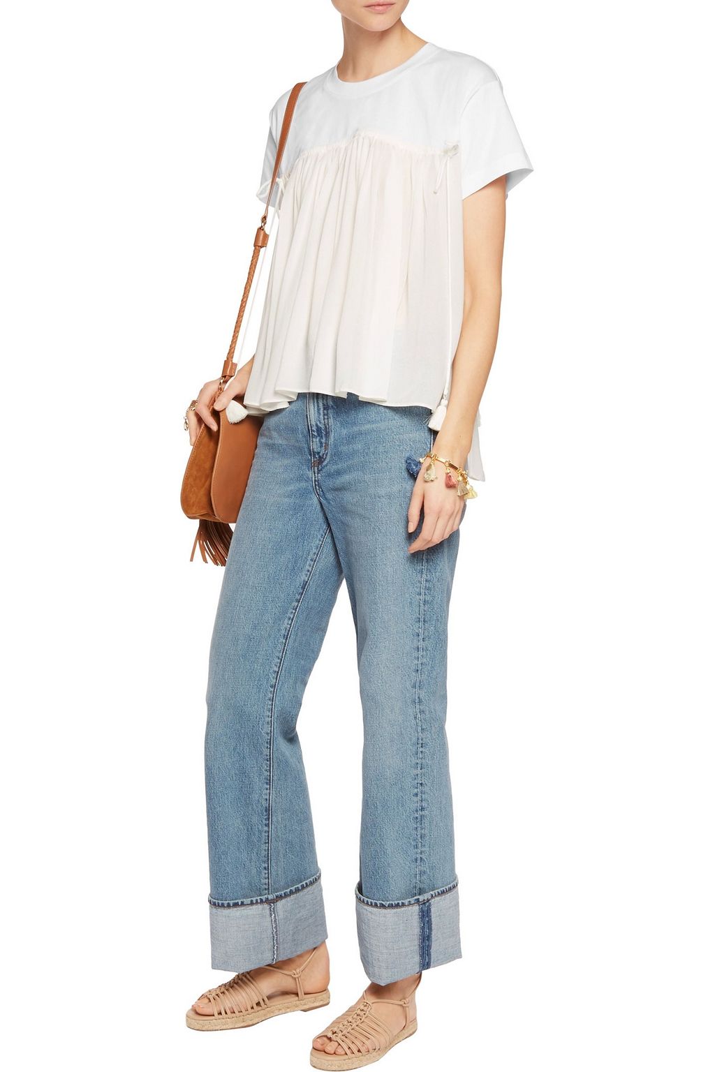 CHLOÉ Cotton jersey and tiered georgette top